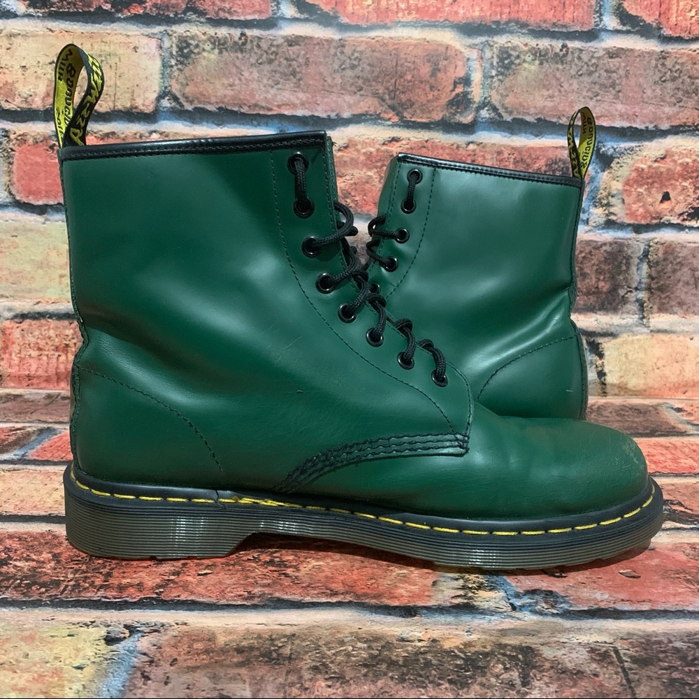 Dr. Martens Green Smooth Leather Boots - Picture 2 of 11